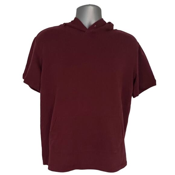 Dubink Burgundy Short Sleeve Soft Knit Hoodie, Size M - Picture 1 of 6